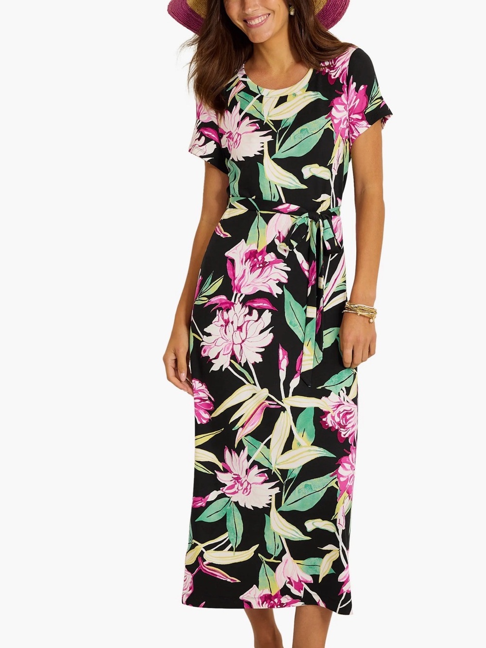 Tommy Bahama Black Midi Dress with Pink Floral Print